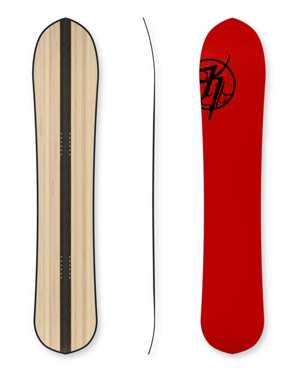 Arrowsmith snowboard construction with 50 mm centre carbon stringer and suspended shadow