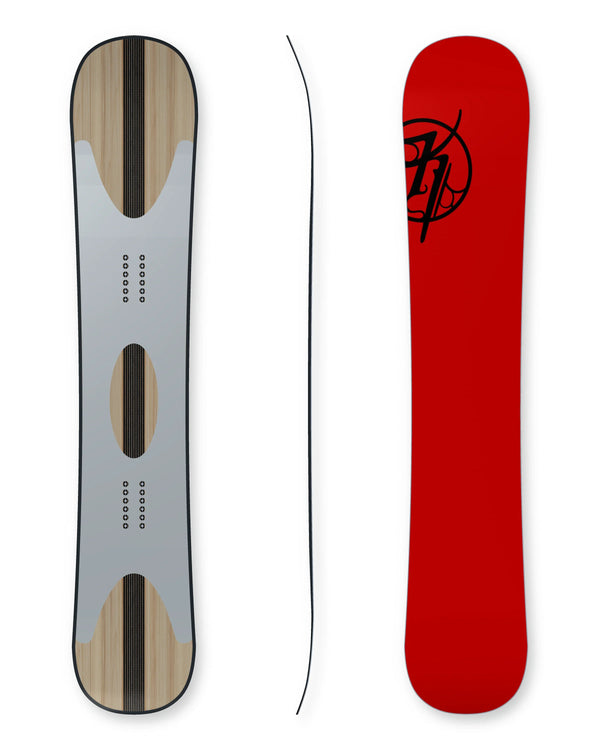 BSL snowboard construction with 50 mm centre carbon stringer and suspended shadow