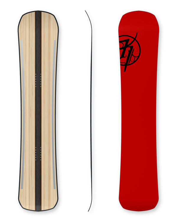 Delta snowboard construction with 50 mm centre carbon stringer and suspended shadow