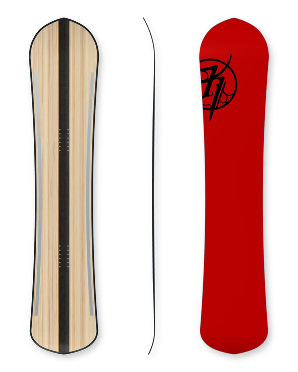 FlowCarve snowboard construction with 50 mm centre carbon stringer and suspended shadow