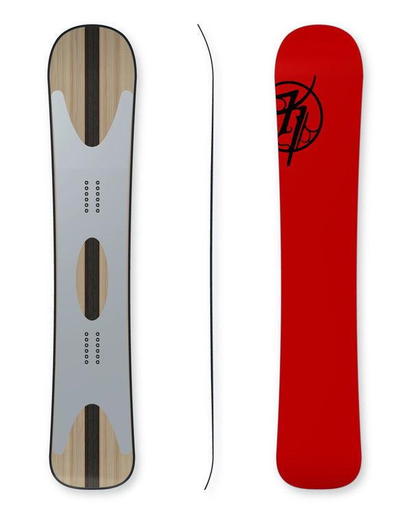 ProCarve snowboard construction with 50 mm centre carbon stringer and suspended shadow