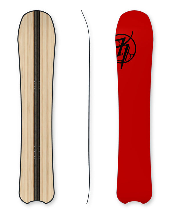 Tofino snowboard construction with 50 mm centre carbon stringer and suspended shadow