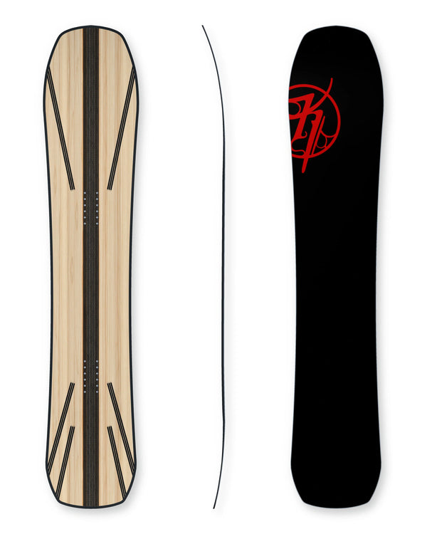 Ukee snowboard construction with 50 mm centre carbon stringer and suspended shadow