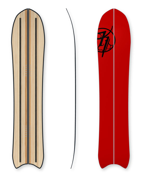 Kindred Carmanah Split, 154 cm: suspended core plan, side profile and base views with soft drop shadows.