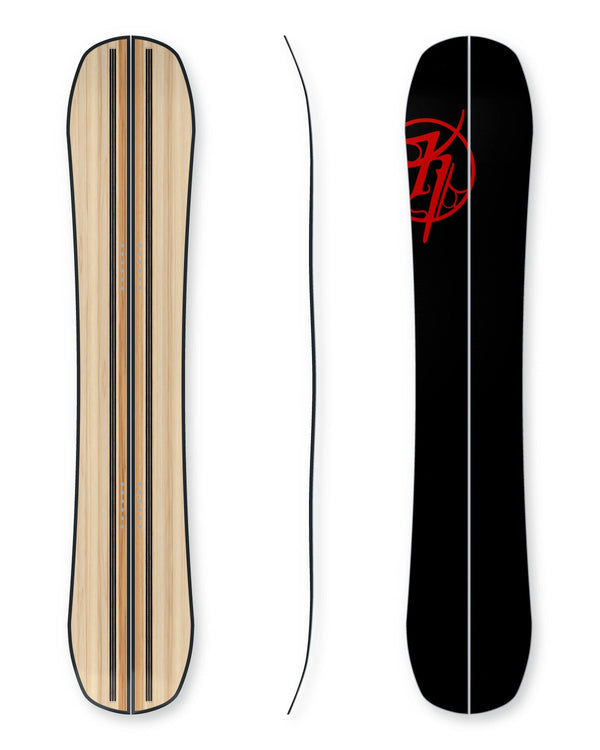 Kindred Nootka Split, 159 cm: suspended core plan, side profile and base views with soft drop shadows.