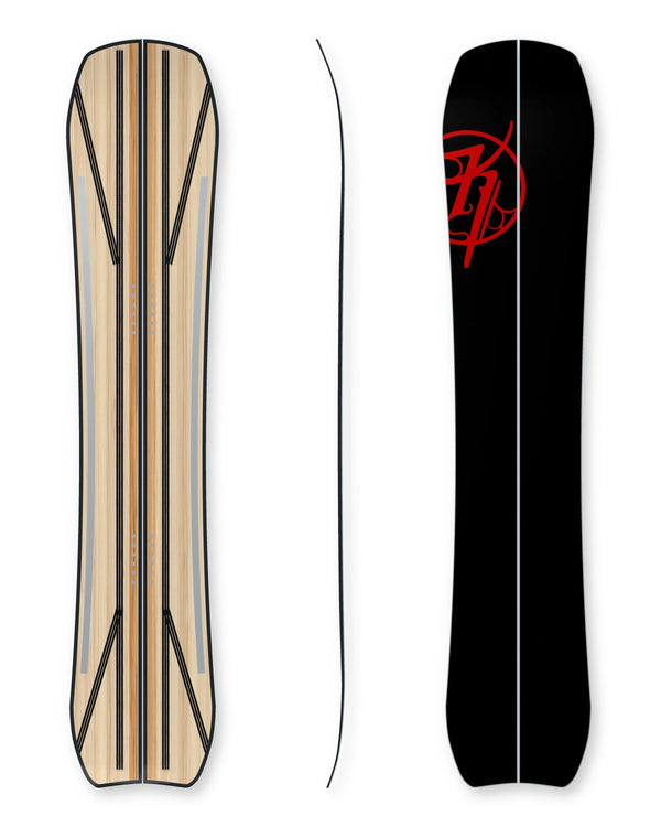 Kindred Tsitika Split, 162 cm: suspended core plan, side profile and base views with soft drop shadows.